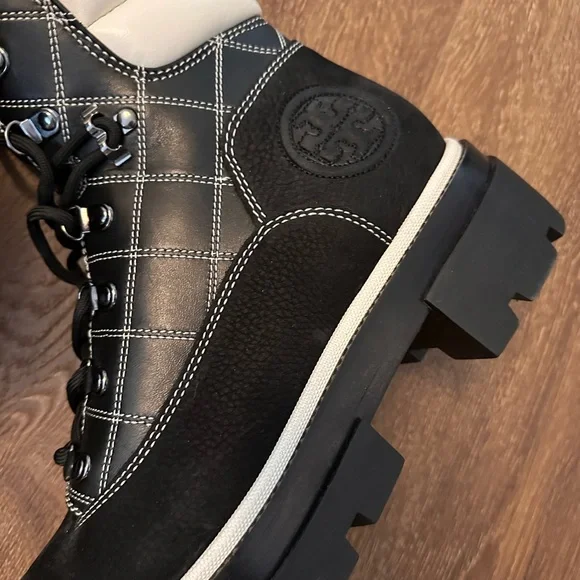 Tory Burch Miller Lug Hiking Boot with White Quilting - Picture 5 of 5